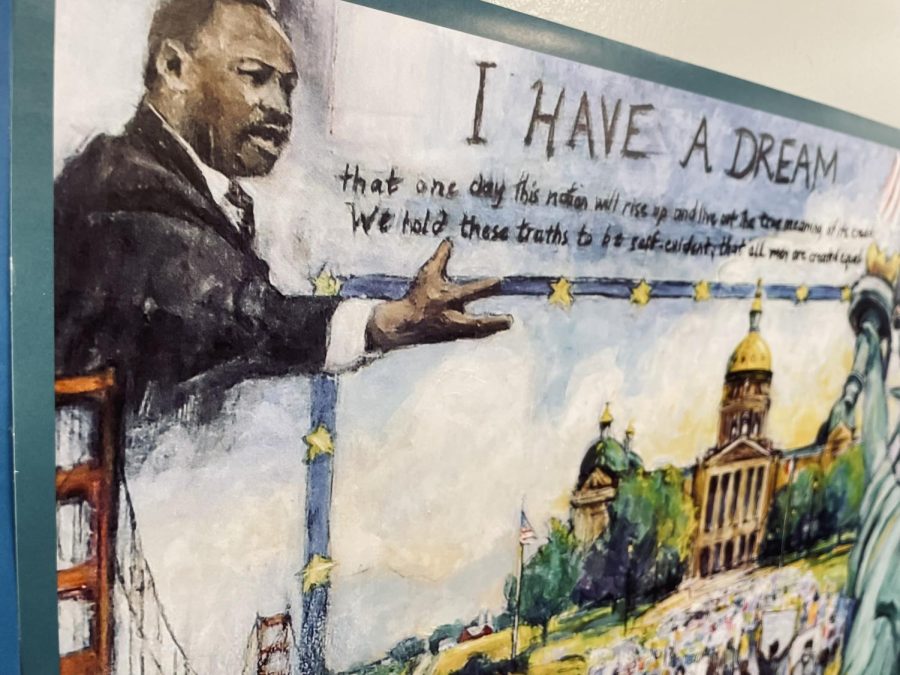 Several MLK Day posters are hung throughout PCM High School 