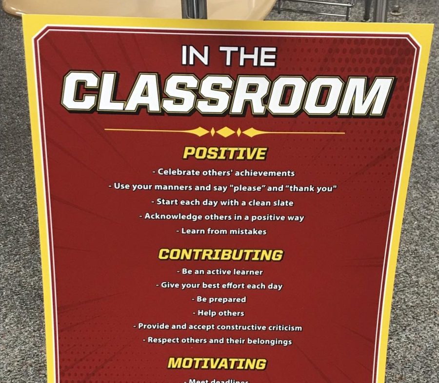 The new classroom expectation signs found in every classroom at PCM. The three words it focuses on are positive, contributing and motivating, or PCM. 