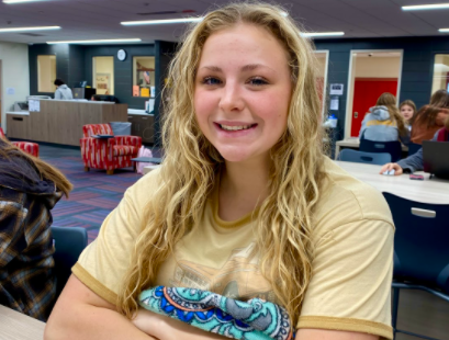 PCM sophomore Chloe Greiner smiles for a picture in study hall. 