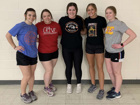 PCM girls tack and field seniors pose for a picture. From left: Jillian Fairbanks, Jaden Fairbanks, Rylee Gallaher, Paige Steenhoek and Riley DeVore. 