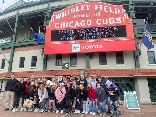 PCM seniors in front of Wrigley Field on the senior trip. The Wrigley Field tour was on April 25. 
