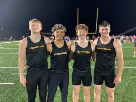 The shuttle hurdle team that qualified for state. Left to right: Gavin VanGorp, Adrien Robbins, Griffin Olson and Gavin Fenton. 