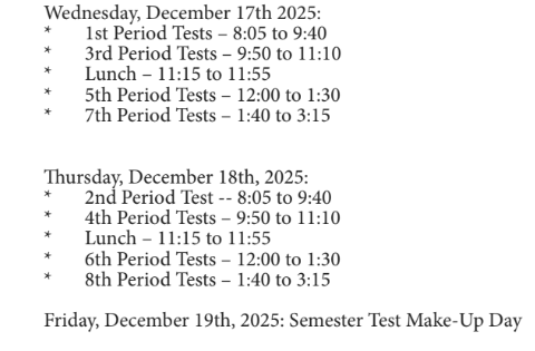 Semester Test Information
