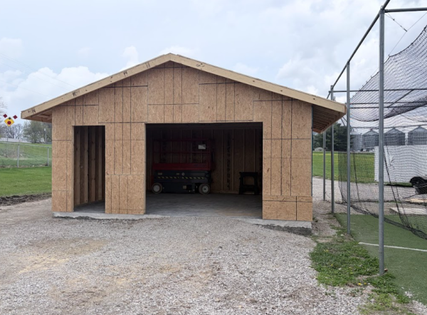 The new softball shed being built by the softball fields.